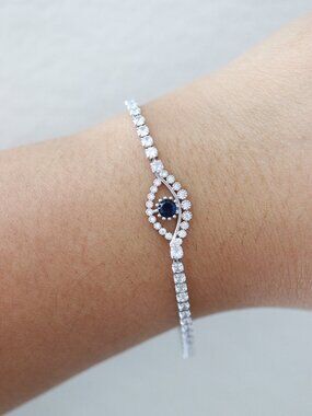 Evil Eye Style with CZ Diamond Stones Tennis Bracelet Silver Stainless Steel